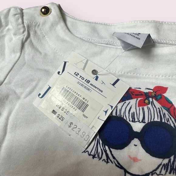 NWT Baby Janie And Jack Girl In Sunglasses White 3/4 Sleeve Top Gold Accents - Picture 7 of 8